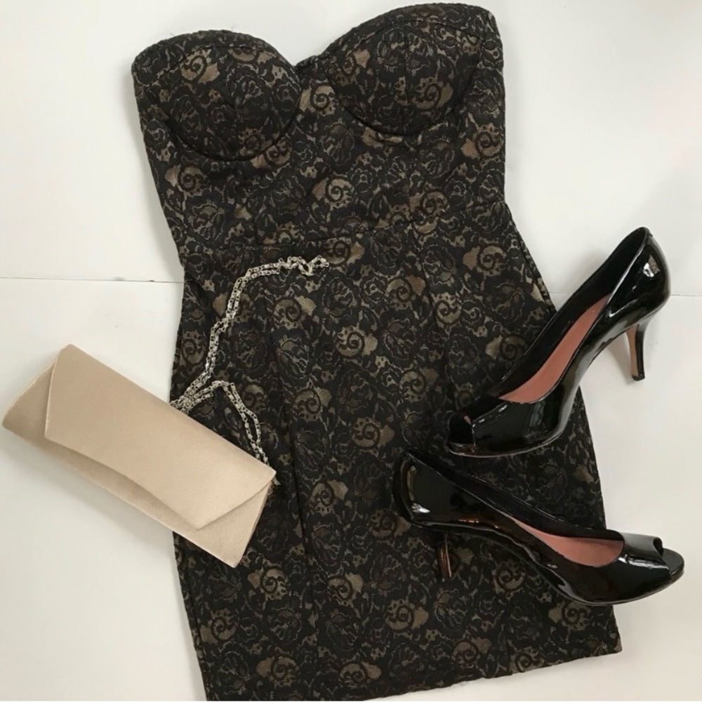 WORN ONCE Forever 21 black lace strapless dress S